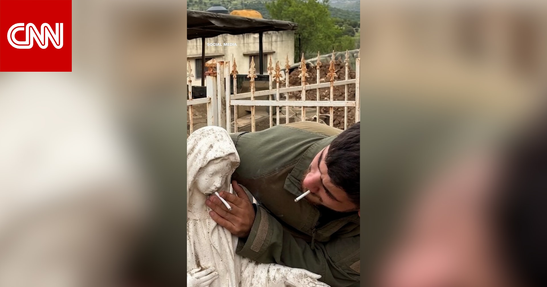 باستخدام "سيجارة".. جندي إسرائيلي يدنس تمثالاً للعذراء في لبنان 