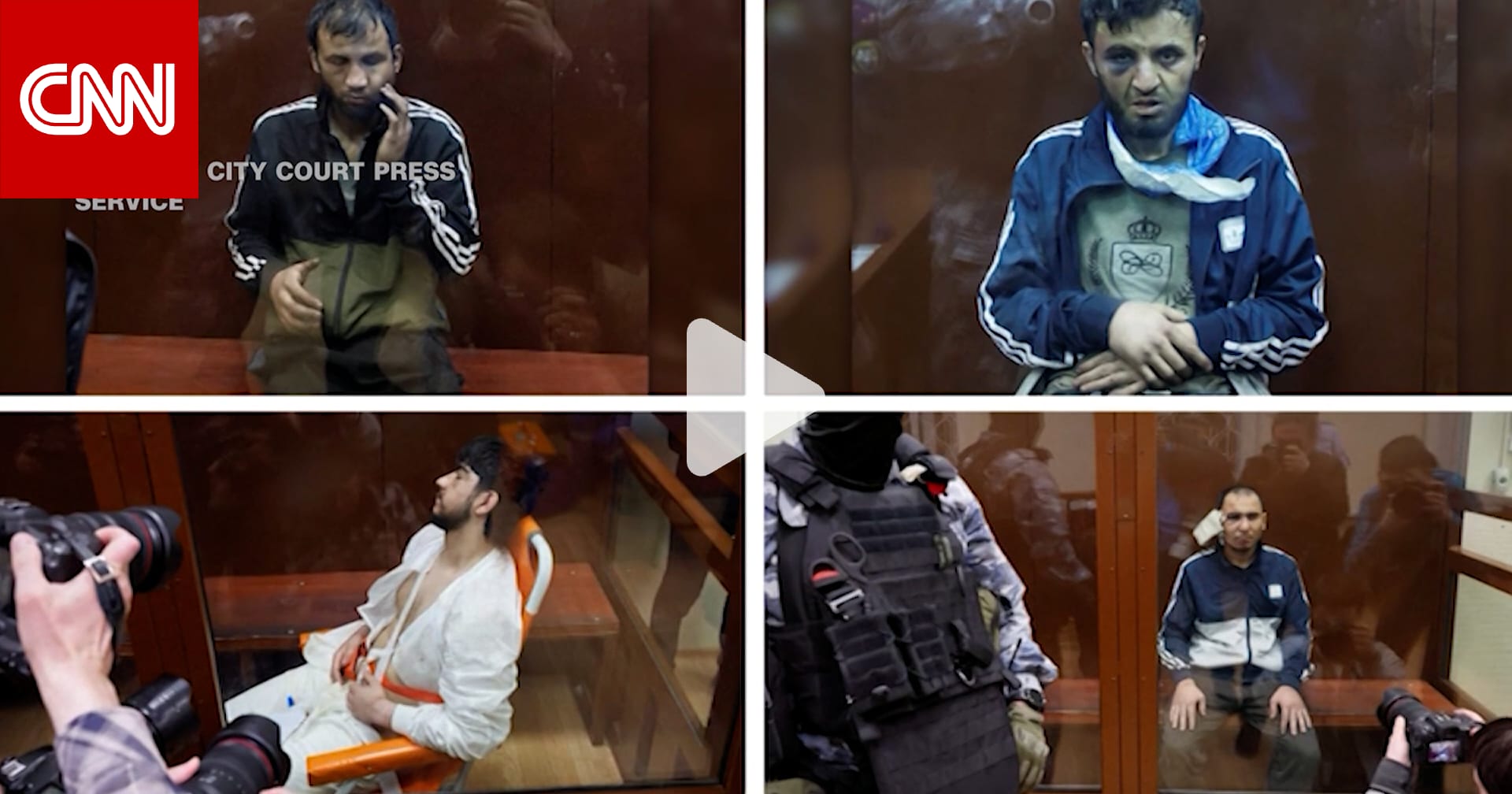 بكدمات وإصابات متفاوتة.. شاهد كيف ظهر المشتبه بهم في هجوم موسكو أمام المحكمة