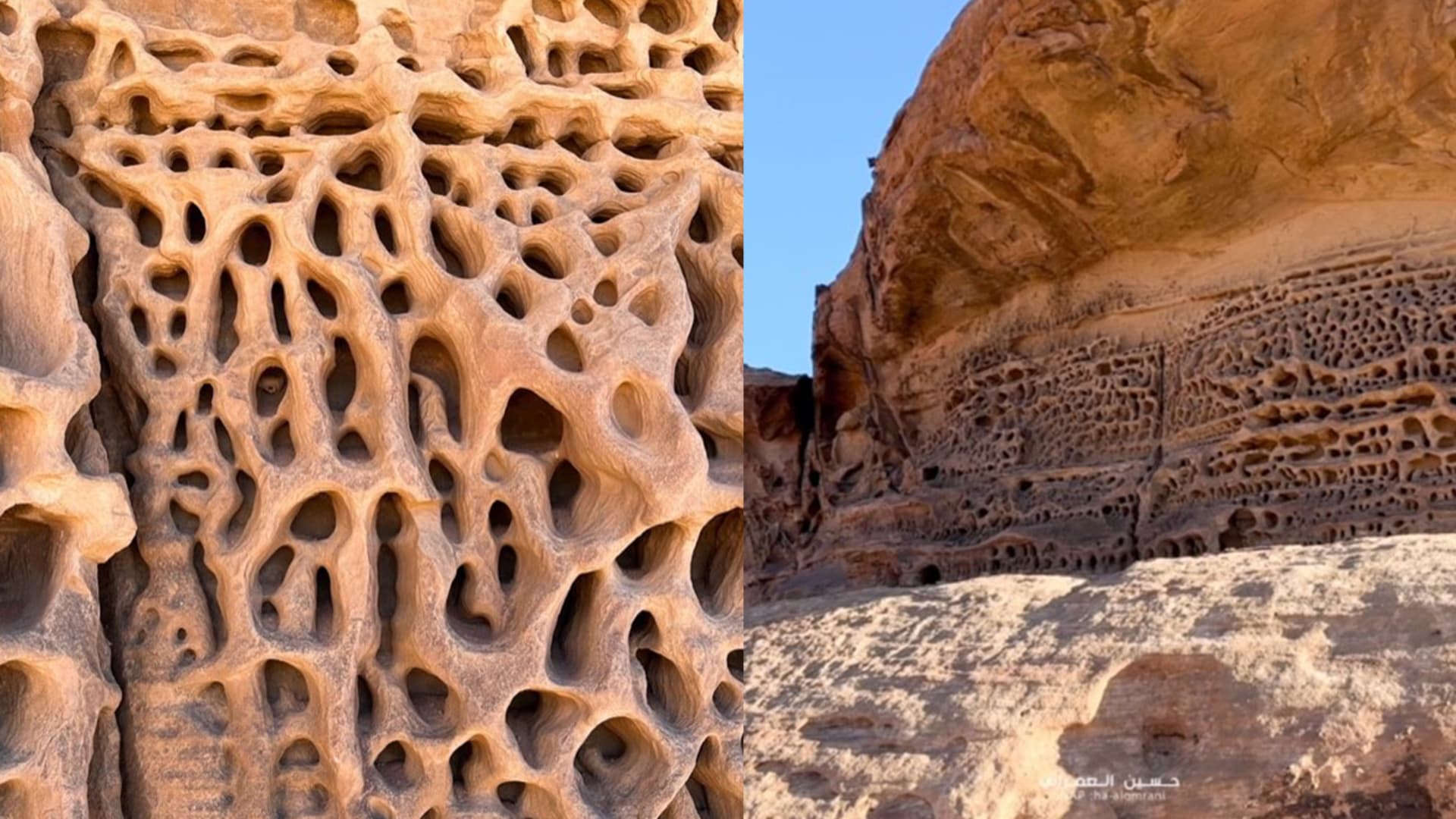 تشبه خلايا النحل.. سعودي يوثق تشكيلات صخرية غريبة في تبوك