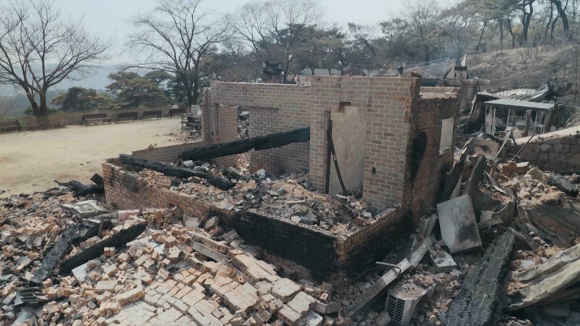 تحول إلى رماد معبد بوذي أثري يدمر بالكامل جراء حرائق غابات في كوريا الجنوبية