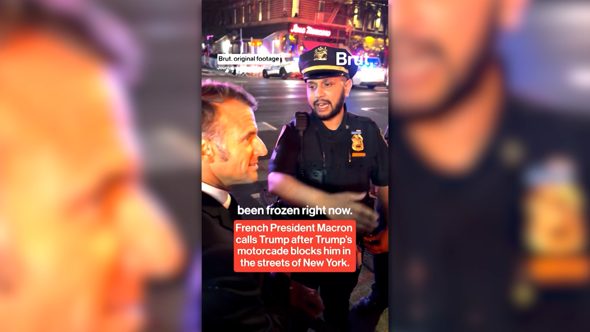 قبلة وموقف محرج لماكرون.. شاهد ما حدث عندما علق وسط الشارع بسبب موكب ترامب بنيويورك
