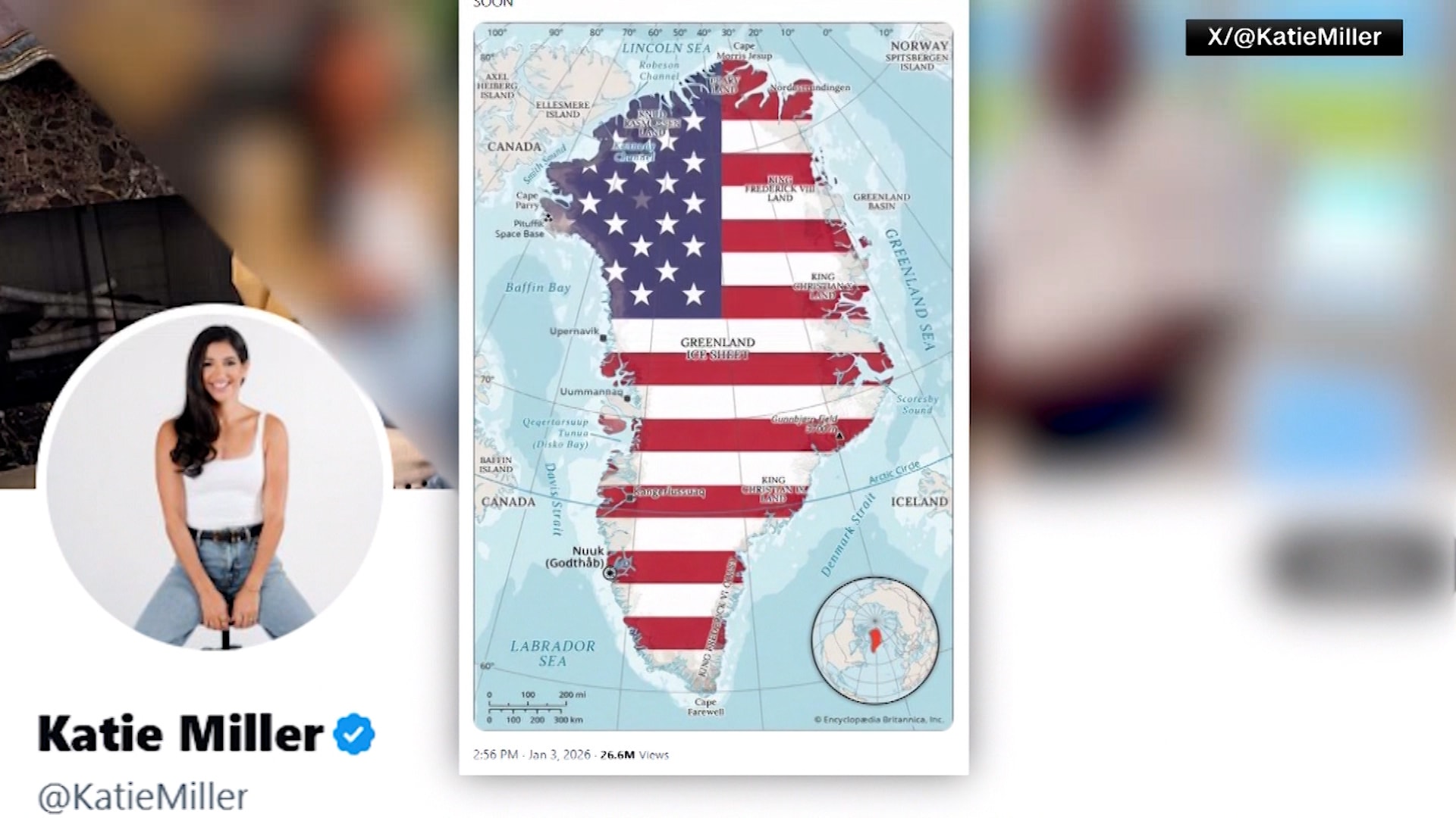 زوجة كبير مستشاري ترامب تنشر صورة مثيرة للجدل لغرينلاند تحت علم أمريكا