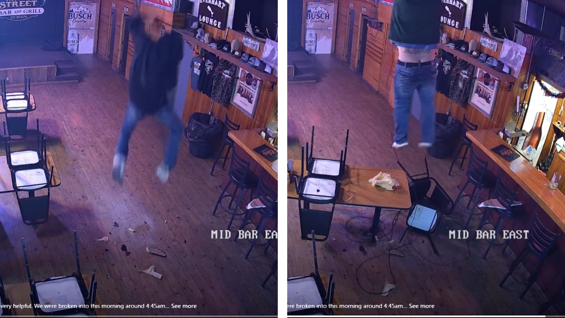 سطو غير متوقع.. شاهد لصين يهبطان من سقف باستخدام حبال لسرقة حانة ويهربان