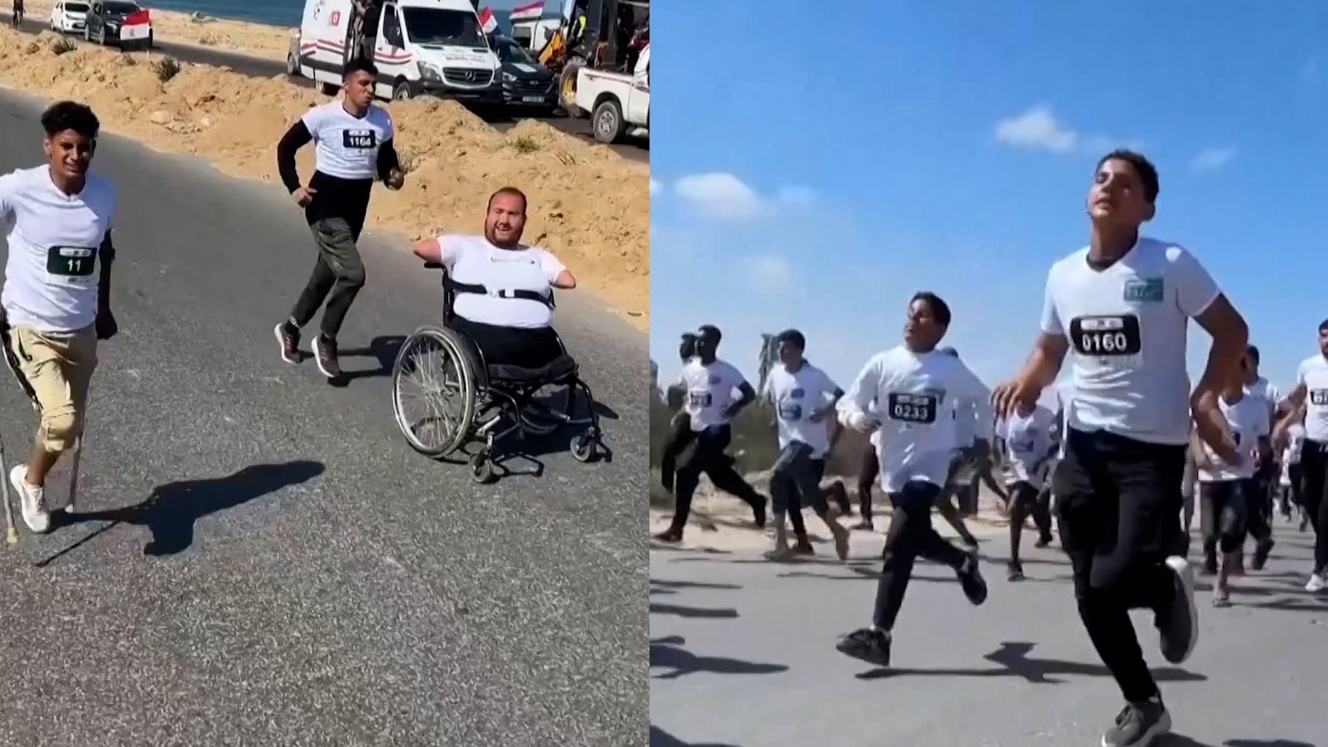 بعكازات وكراسٍ متحركة.. فلسطينيون مبتوري الأطراف يتنافسون بماراثون في غزة