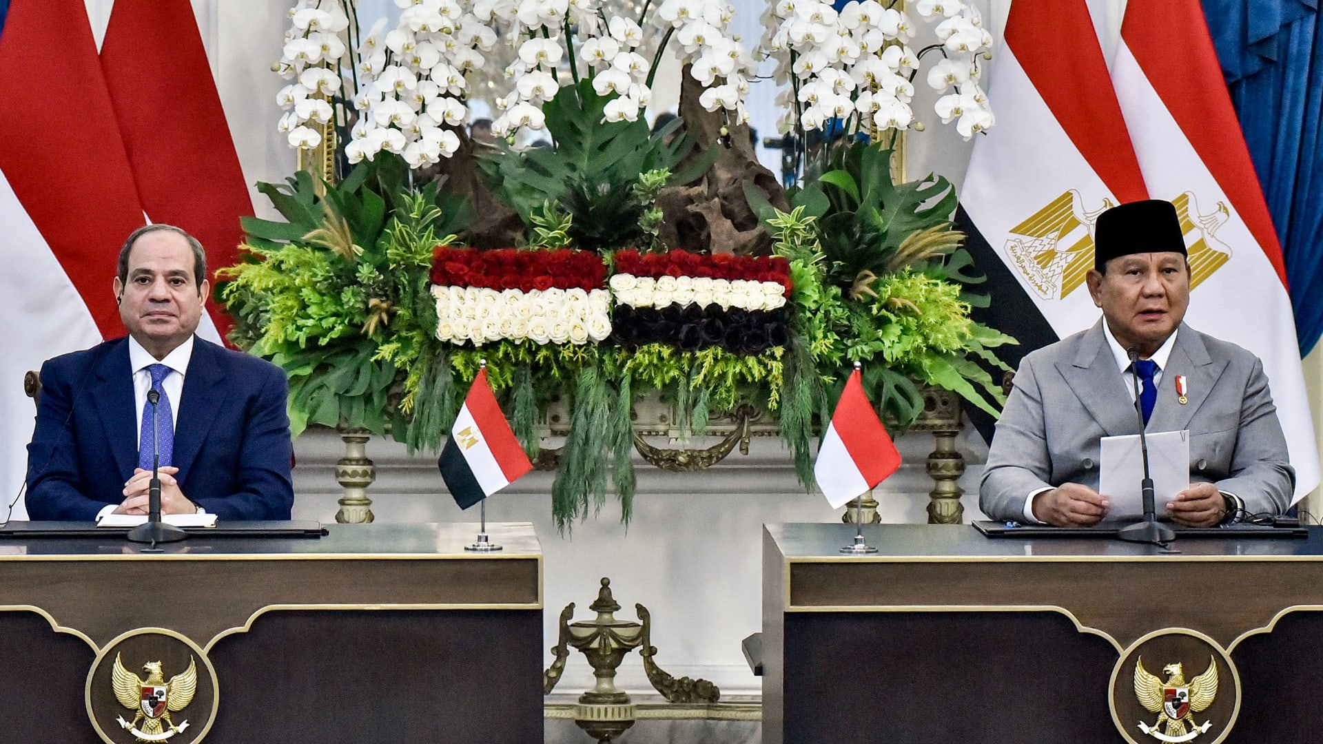 السيسي ورئيس إندونيسيا يصدران بياناً مشتركاً بشأن غزة والخليج وأمن مياه النيل