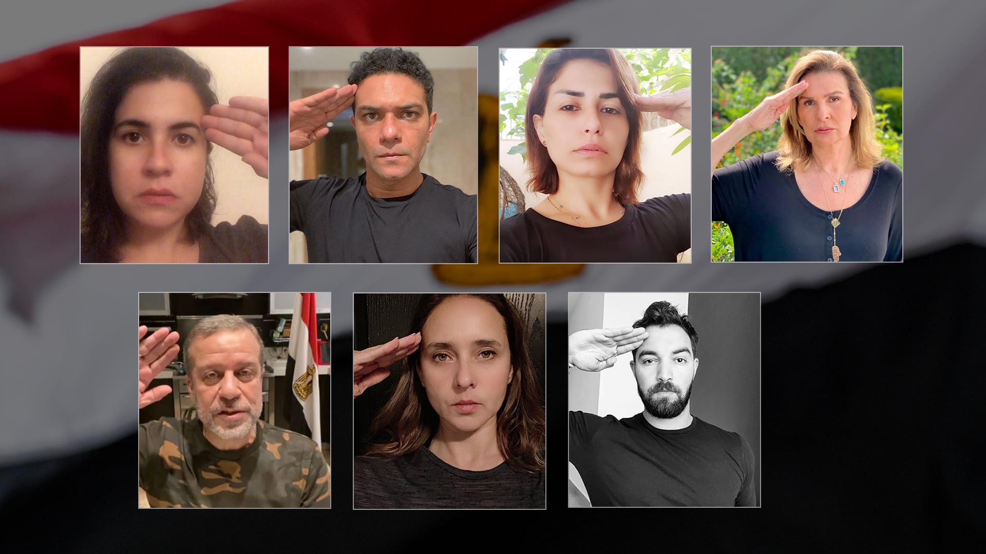 فنانون مصريون يؤدون التحية العسكرية حداداً على "شهداء مصر"