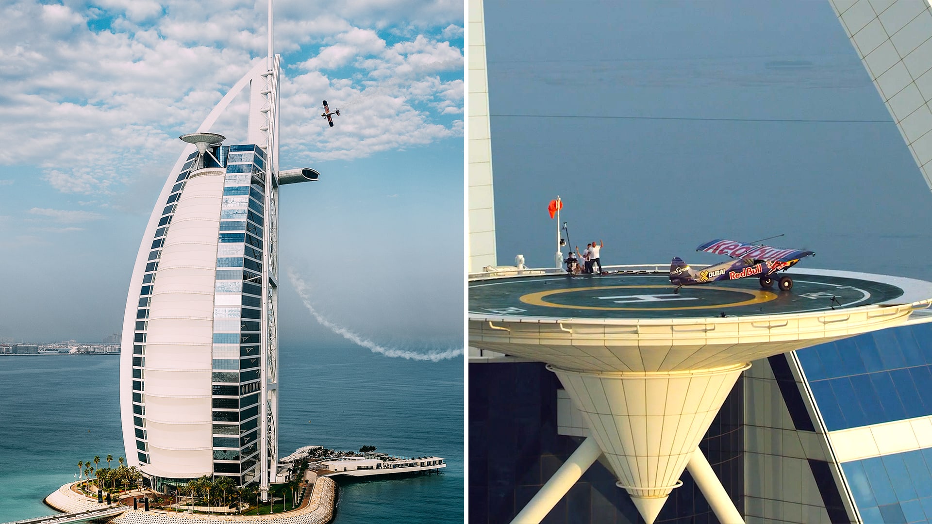 مهبط طائرات "برج العرب" الشهير يشهد أول محاولة للهبوط بطائرة فوق مبنى