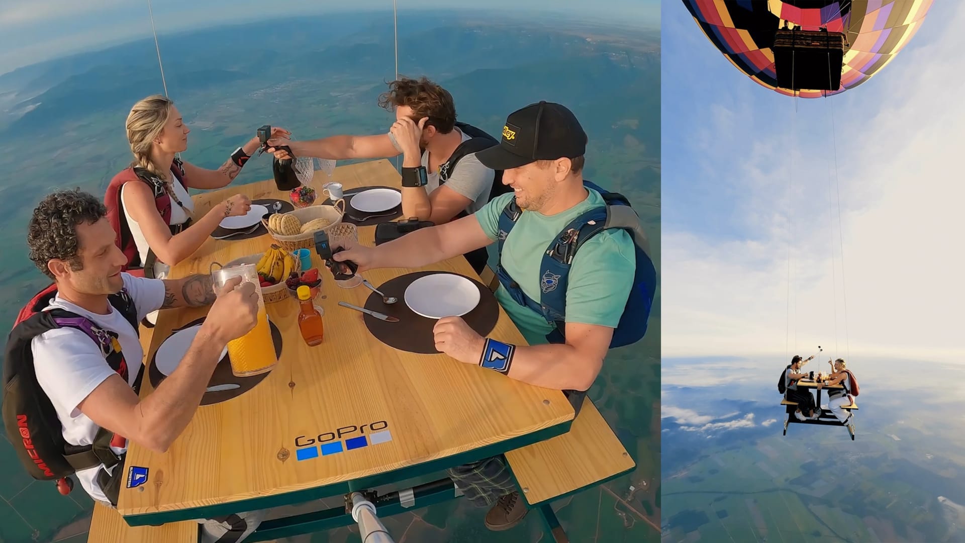 على طاولة معلقة في سماء البرازيل.. شاهد كيف يتناول 4 أشخاص وجبة فطورهم