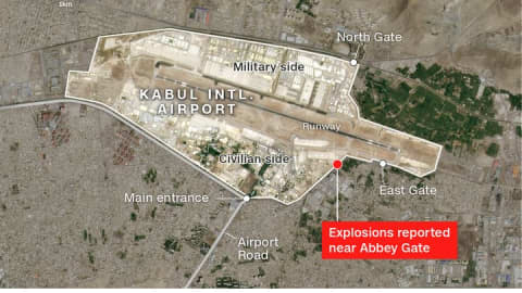 موقع أحد الانفجارين بمطار كابول 