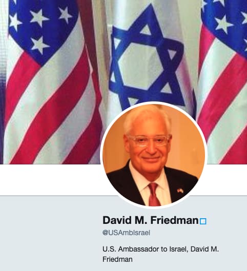 حساب السفير الأمريكي لإسرائيل يغير تعريفه ليشمل الضفة الغربية وغزة
