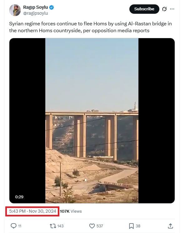 فيديو لـ عبور رتل روسي فوق جسر الرستن لأول مرة منذ سقوط الأسد .. هذه حقيقته