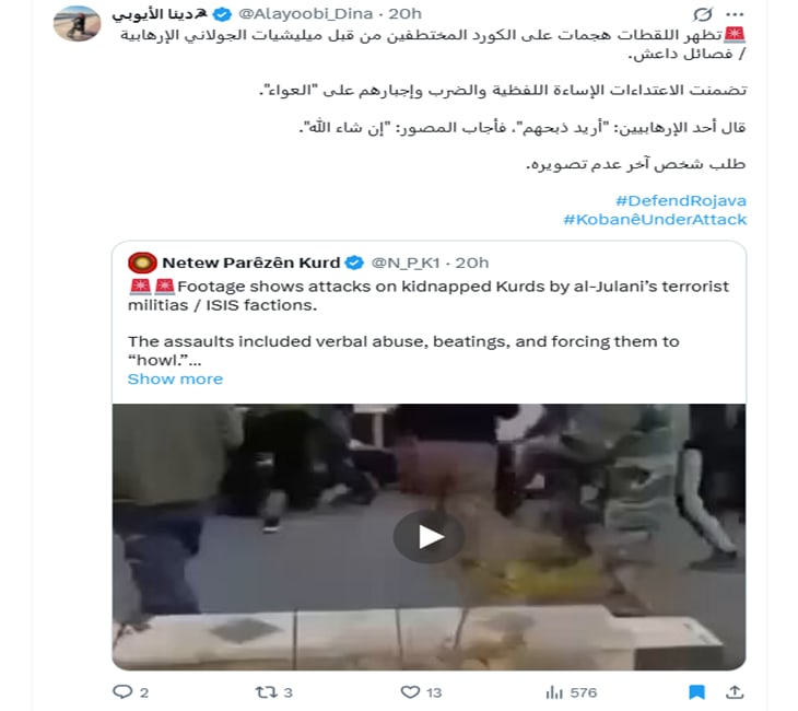 فيديو متداول لـ اعتقال وضرب أكراد خلال التصعيد في شمالي سوريا .. هذه حقيقته