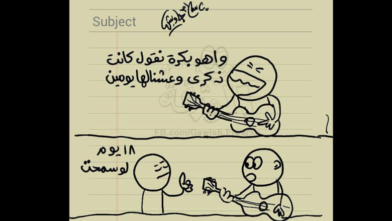 آخر الرسومات التي نشرها إسلام جاويش على فيسبوك، والتي تناول فيها ذكرى اندلاع ثورة يناير آخر الرسومات التي نشرها إسلام جاويش على فيسبوك، والتي تناول فيها ذكرى اندلاع ثورة يناير