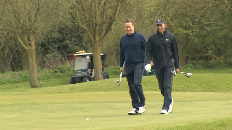 بالفيديو: أوباما يلعب جولف مع كاميرون على هامش زيارة إلى بريطانيا