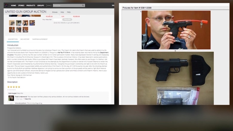 بالفيديو: قاتل المراهق الأمريكي الأسود تريفون مارتن يعرض مسدسه للبيع في مزاد على الإنترنت