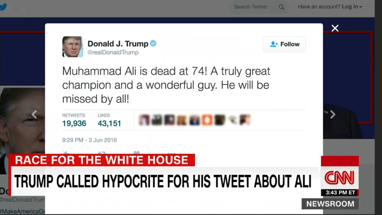 بالفيديو: دونالد ترامب يوصف بـ”المنافق” بعد تغريده عن عظمة محمد علي