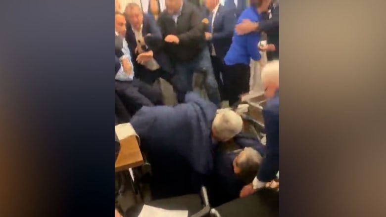 تدافع ولكمات.. فيديو يظهر اندلاع عراك عنيف بين نواب البرلمان في جورجيا