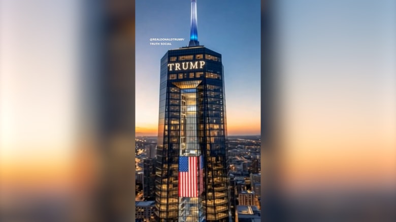 بوابة ذهبية واسمه متوهج في الأفق.. ترامب ينشر نموذج مكتبته الرئاسية