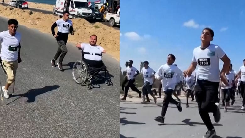 بعكازات وكراسٍ متحركة.. فلسطينيون مبتوري الأطراف يتنافسون بماراثون في غزة