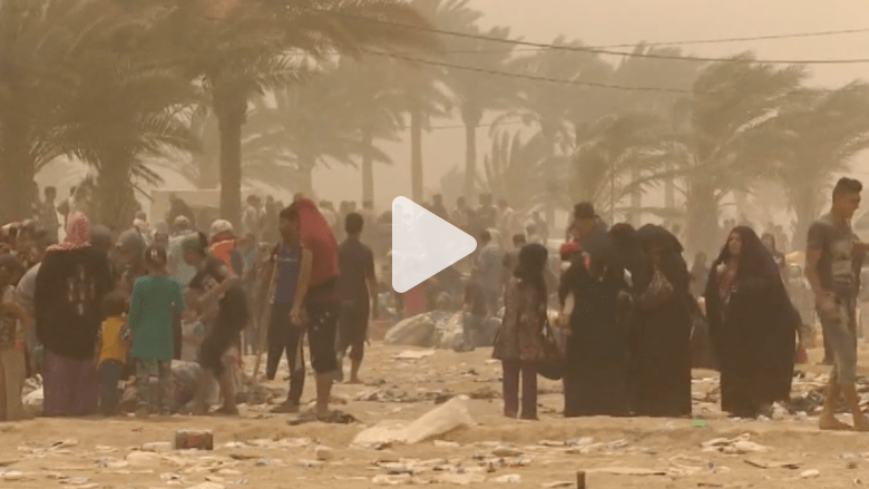 بالفيديو .. عائلات هاربة من الرمادي تعلق وسط عاصفة رملية بعدما أغلق الطريق باتجاه بغداد بالفيديو .. عائلات هاربة من الرمادي تعلق وسط عاصفة رملية بعدما أغلق الطريق باتجاه بغداد