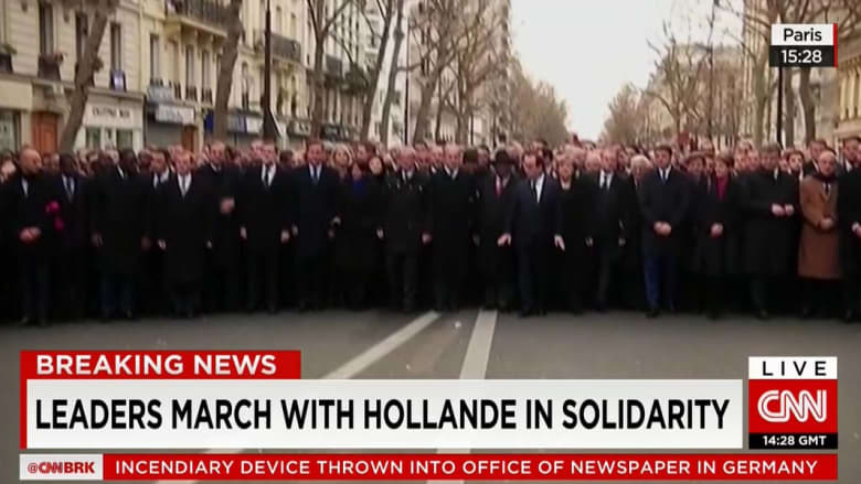صور حية لمسيرة مليونية فيها 50 زعيم دولة للتضامن مع أحداث باريس... حزن وصمود...ضد الخوف ومع الحرية