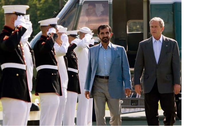 الرئيس الأمريكي جورج بوش مع الشيخ محمد بن راشد آل مكتوم حاكم دبي