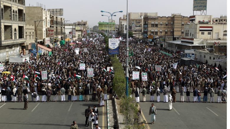 أنصار الحوثي يتظاهرون في يوم القدس بصنعاء