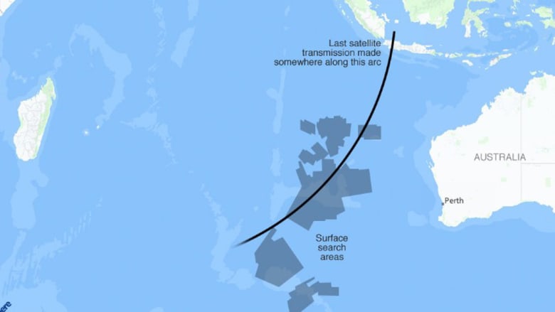 على الخريطة.. 3700 كيلومترا تفصل الحطام المتوقع بأنه لـMH370 عن مواقع البحث