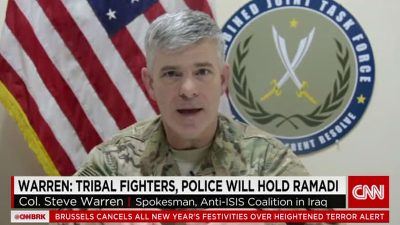 المتحدث باسم التحالف ضد داعش لـCNN: الجيش والعشائر سيحافظون على الرمادي.. ويصعب التنبؤ بموعد عمليات تحرير الموصل