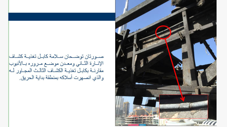 شرطة دبي تنشر صوراً بنتائج تحقيقاتها لحريق فندق "العنوان".. والسبب أسلاك كهربائية