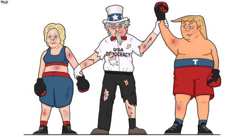 هكذا عبر رسامو الكاريكاتور عن انتصار ترامب وهزيمة كلينتون