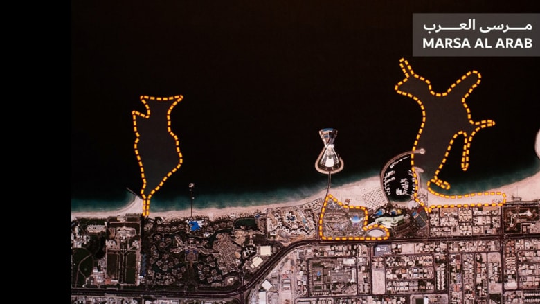 مجسم المشروع السياحي "مرسى العرب" الذي سستنفذه " دبي القابضة " على شاطئ جميرا في دبي وعلى مقربة من برج العرب