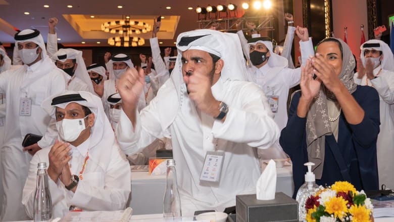 الشيخ جوعان بن حمد لحظة إعلان فوز ملف الدوحة 2030