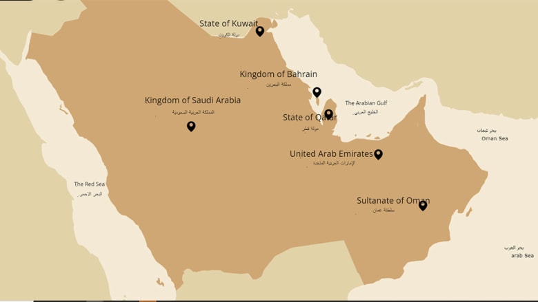 خريطة دول مجلس التعاون الخليجي 