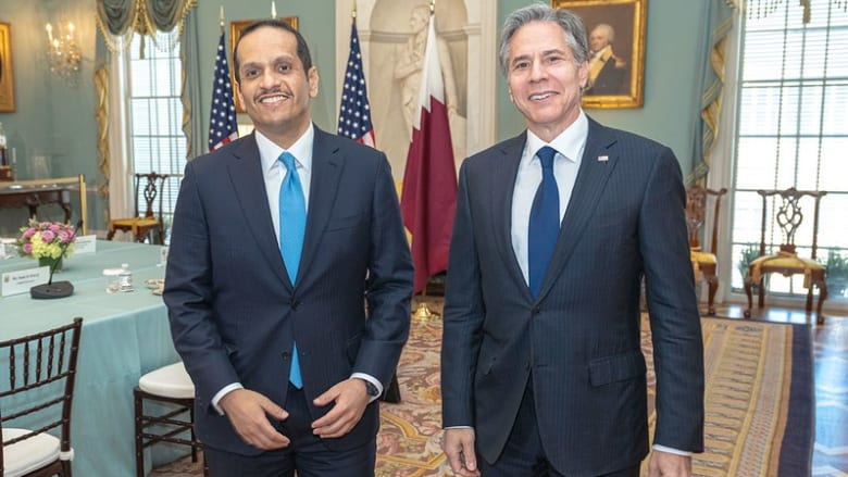 جانب من لقاء وزير الخارجية الأمريكي أنتوني بلينكن مع نظيره القطري الشيخ محمد بن عبدالرحمن آل ثاني