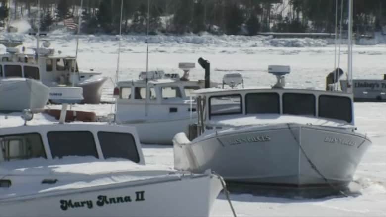 بالفيديو.. عشرات القوارب عالقة في بحيرة متجمدة بأمريكا