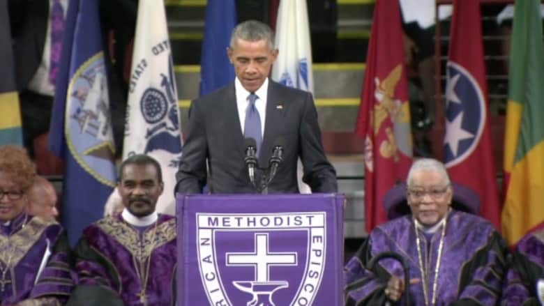 بالفيديو.. أوباما يشارك في تشييع ضحايا الهجوم على الكنيسة بساوث كارولاينا