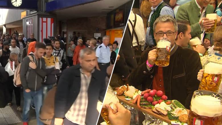 ميونيخ منقسمة بحدثين يعكسان تناقضات العالم.. تدفق اللاجئين الباحثين عن مأوى وزحف السياح لمهرجان البيرة "أكتوبرفيست"
