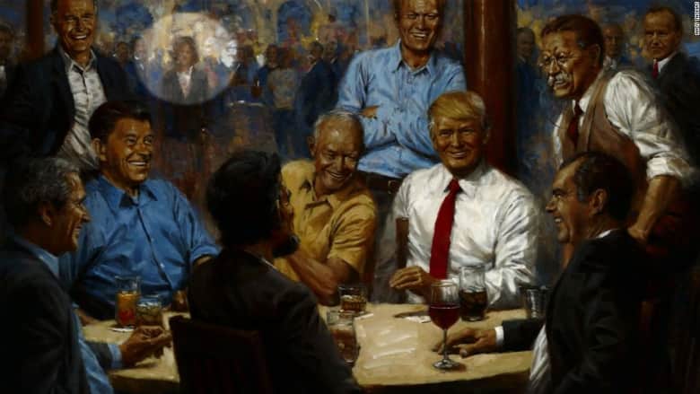 لماذا تقترب امرأة من طاولة الرؤساء في هذه اللوحة المعلقة بال