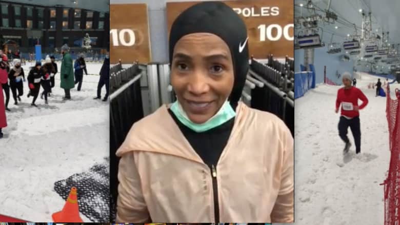 بالحجاب من دبي.. "قريبة" أوباما تحيي أصدقائها بعد سباق الجري الثلجي