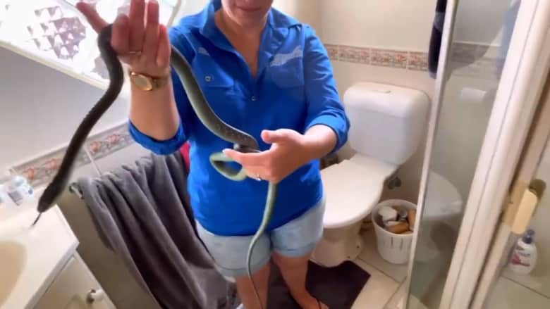 رجل يُفاجأ بثعبان طوله 4 أقدام في مقعد مرحاض حمامه.. شاهد رد فعله