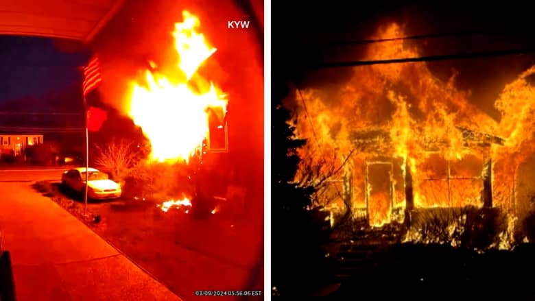 حولت منزلًا إلى "كرة لهب".. شاهد كيف أنقذ الجيران زوجين من بيتهما المحترق