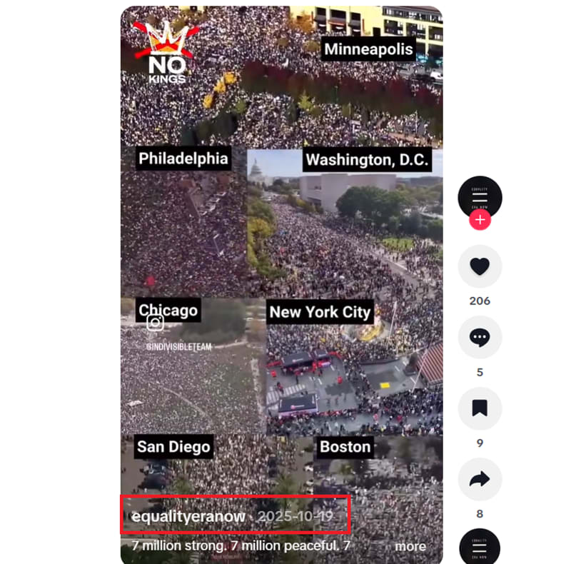 نسخة من الفيديو منشورة في موقع تيك توك بتاريخ 19 أكتوبر/تشرين الأول 2025. 
