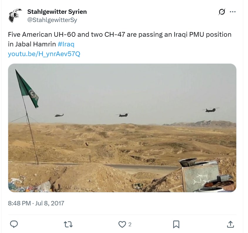 تداول فيديو بزعم نقل مروحيات أمريكية عناصر داعش بالعراق .. هذه حقيقته