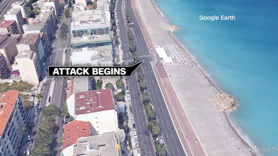 بالفيديو: خريطة تظهر مسار شاحنة هجوم نيس من بدايته إلى لحظة مقتل بوهلال