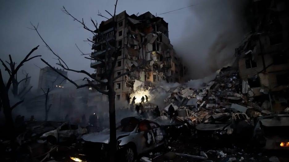 شاهد.. ضربة صاروخية روسية تدمر مبنى سكني في دنبيرو بأوكرانيا