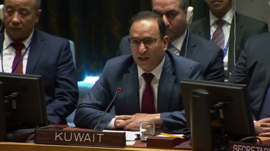 شاهد.. سفير الكويت لدى الأمم المتحدة يدين إطلاق الصواريخ الحوثية