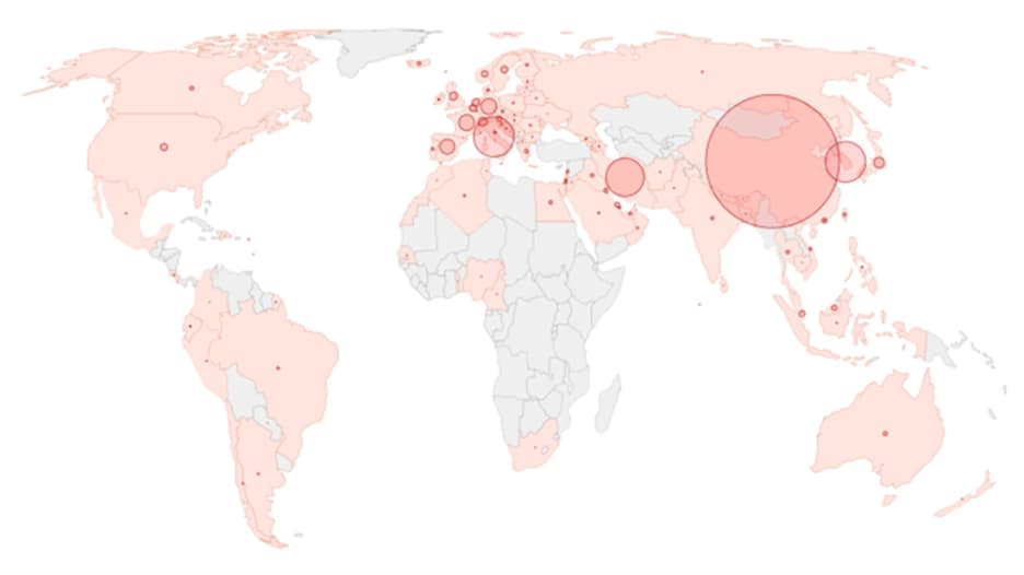 خريطة العالم فيروس كورونا