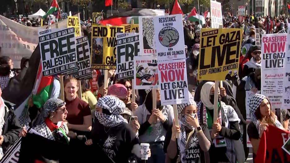 مظاهرات ضخمة في واشنطن تطالب بوقف الحرب في غزة.. ومتظاهرون لـCNN: نادمون على انتخاب بايدن