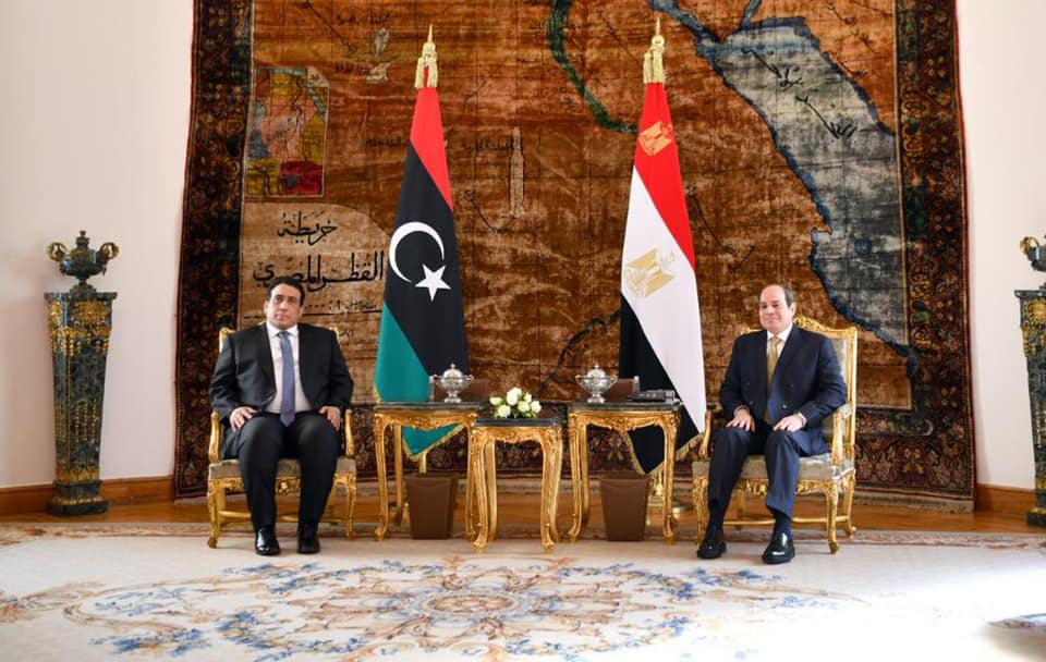 جانب من لقاء الرئيس المصري و رئيس المجلس الرئاسي الليبي